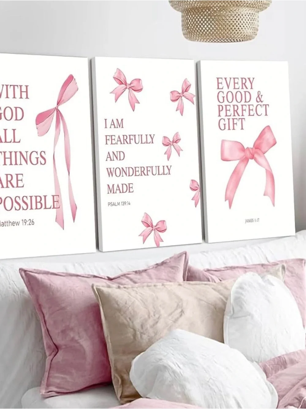 Faith-Inspired Pink Ribbon Wall Art Trio